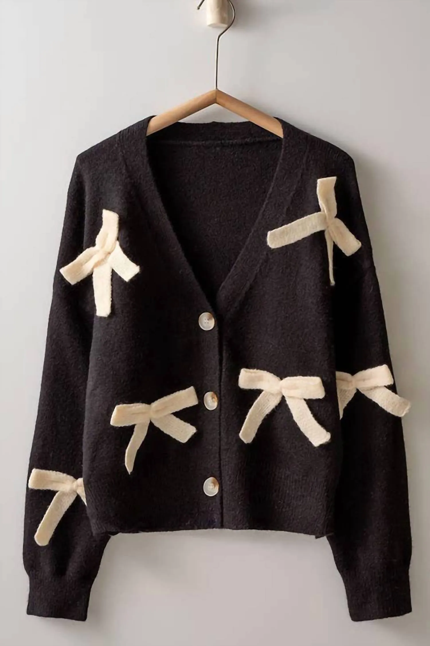 Women's Bow Knit Cardigan In Black